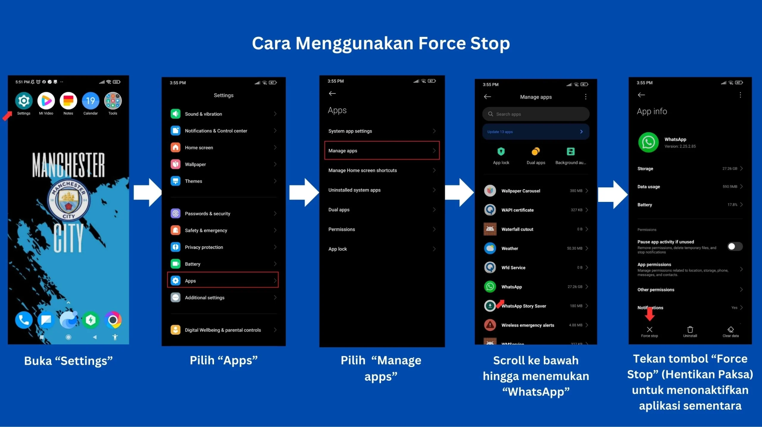 cara menggunakan force stop