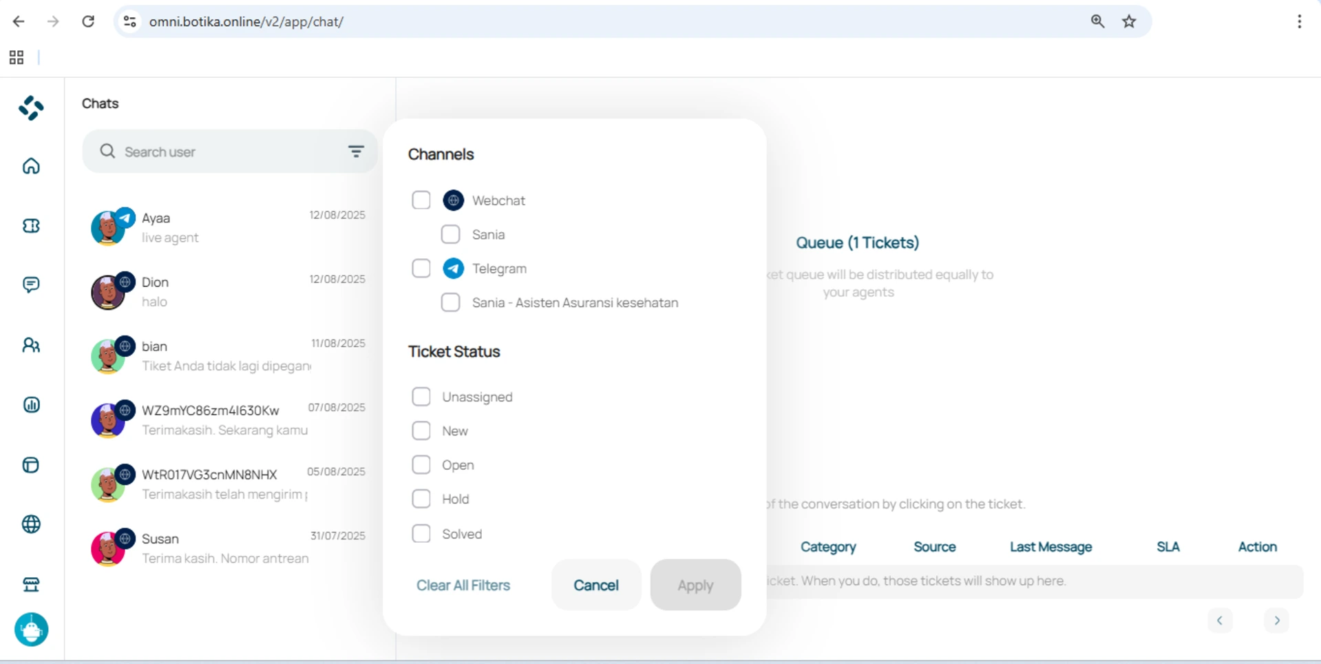 tampilan fitur lanjutan di menu chat omnibotika