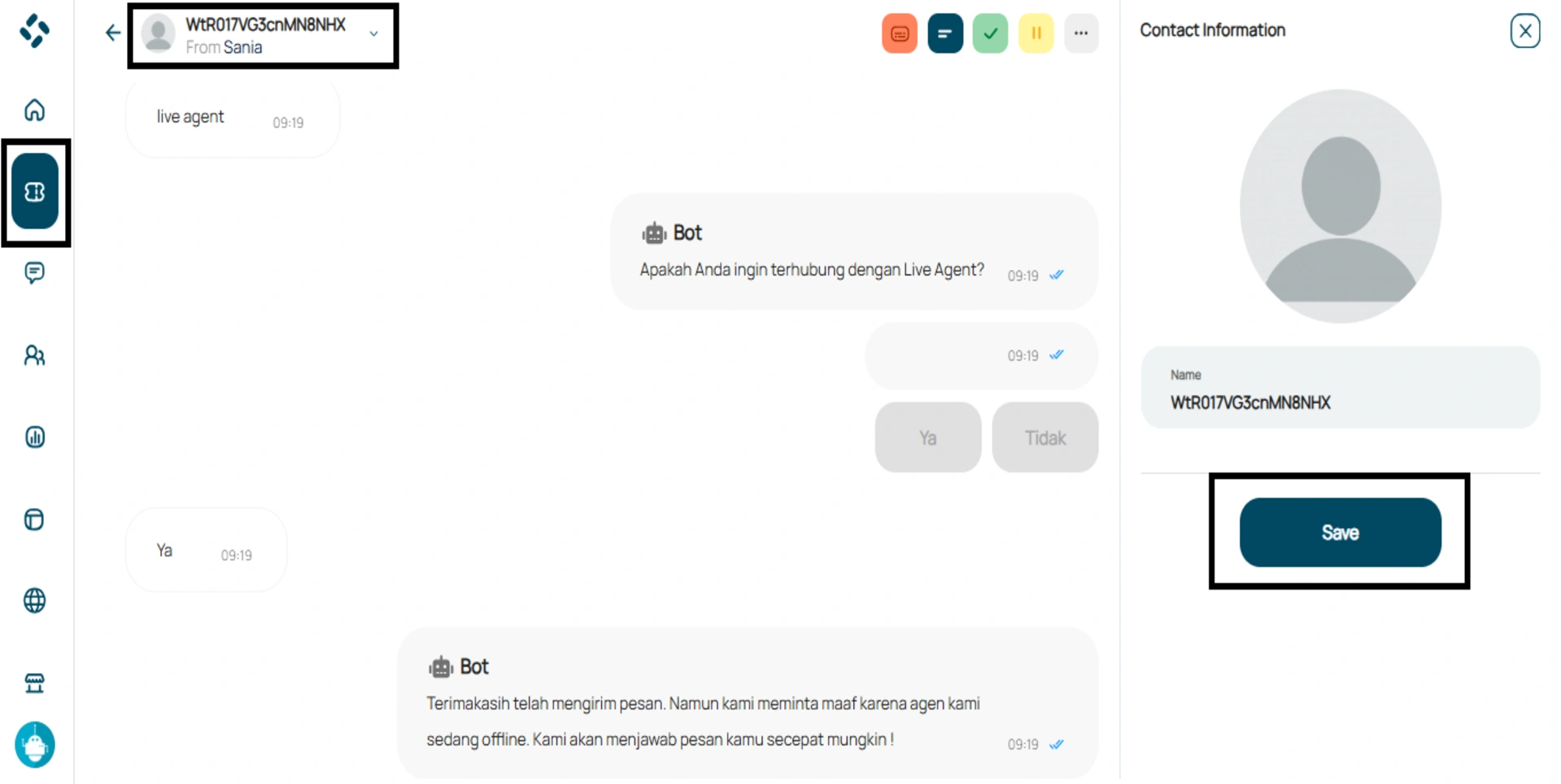 Tampilan detail informasi pelanggan pada Menu Ticket