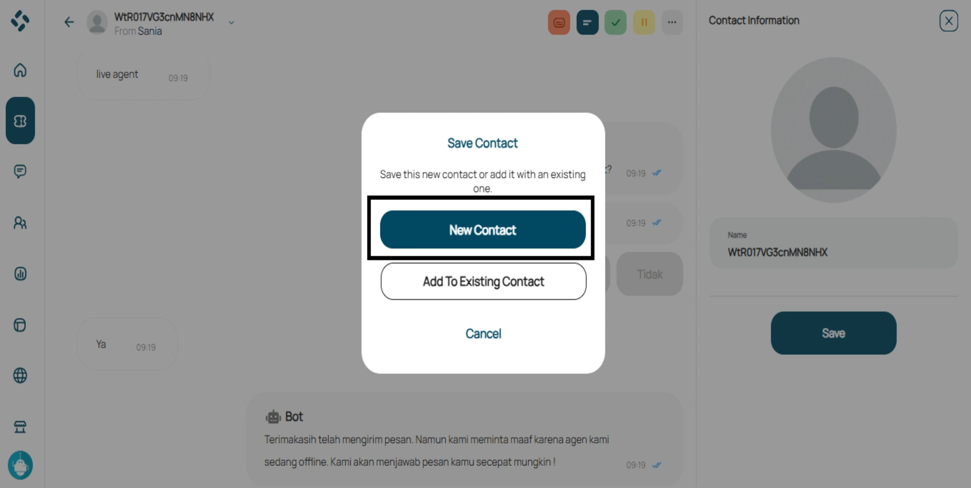 Tombol New Contact untuk membuat kontak baru