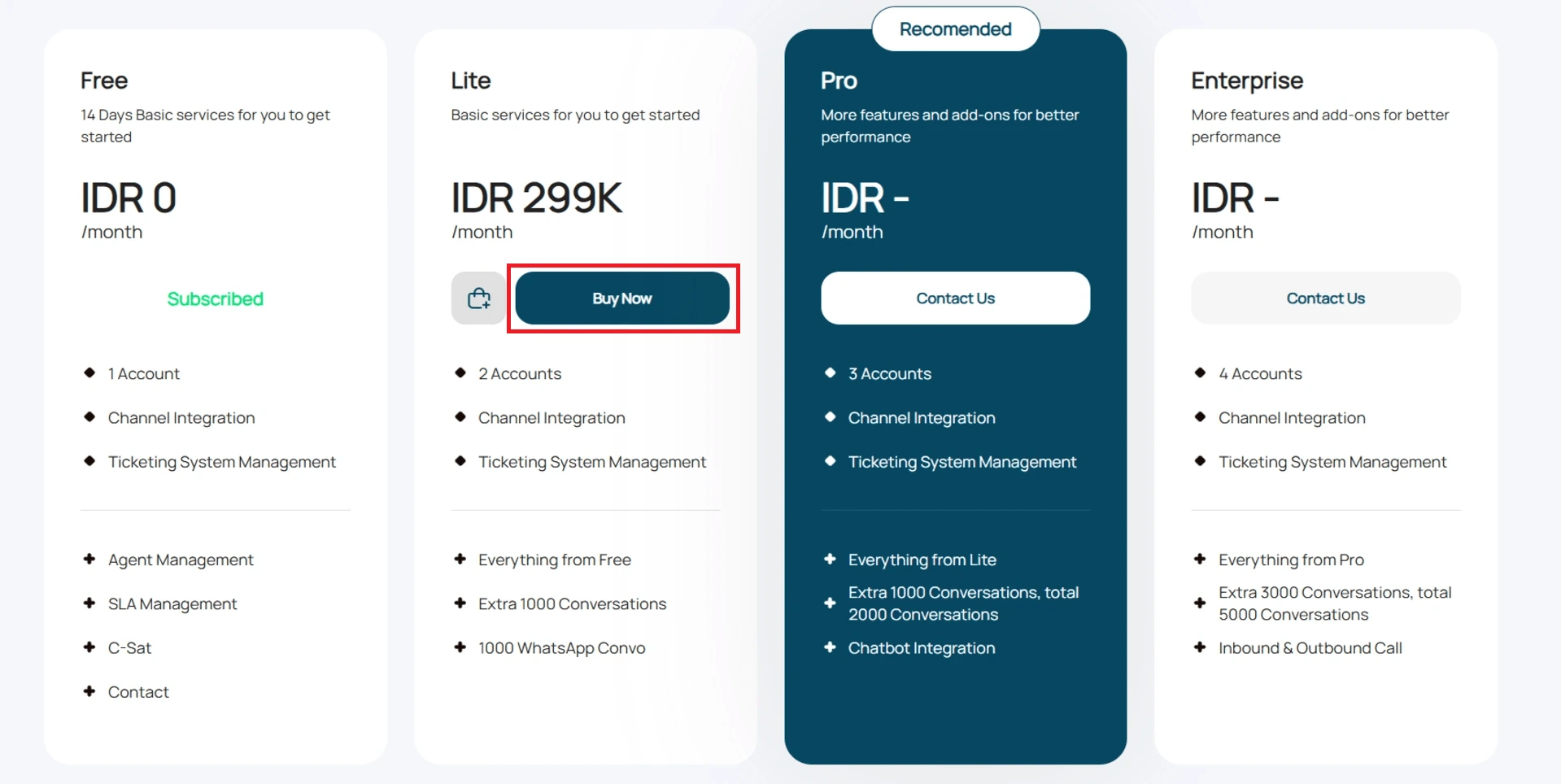 Tekan Buy Now untuk melakukan pembelian Plan Lite