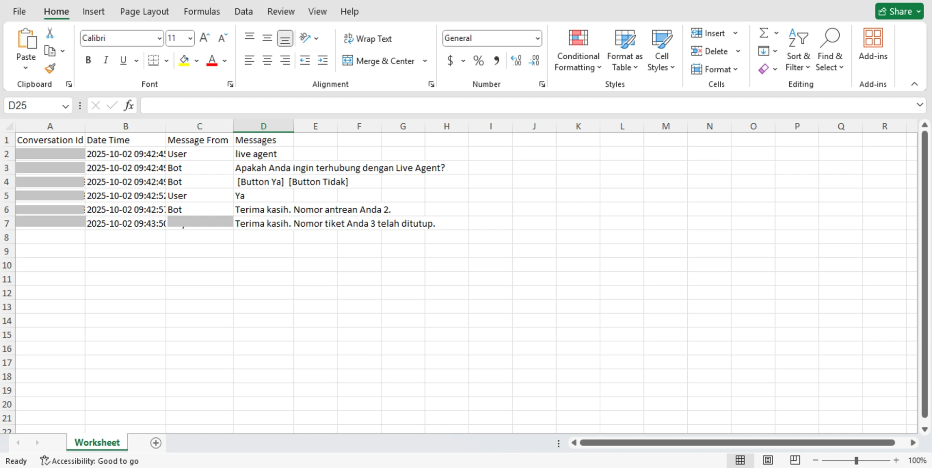 Tampilan hasil unduhan chat log di menu report omnibotika
