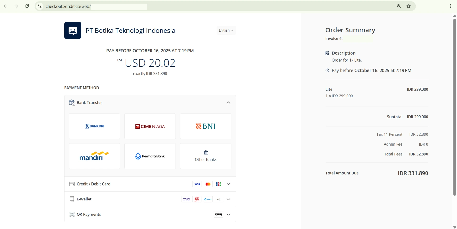 Pembayaran Plan yang sudah dibeli di Omnibotika V2
