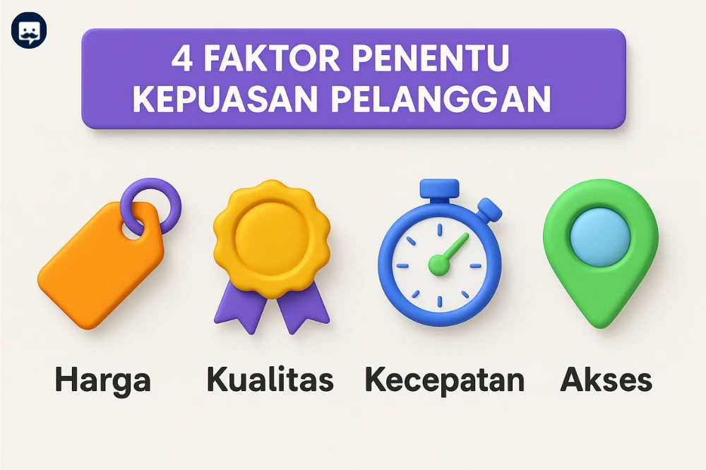 Diagram 4 faktor penentu kepuasan pelanggan: Harga, Kualitas, Kecepatan, dan Akses