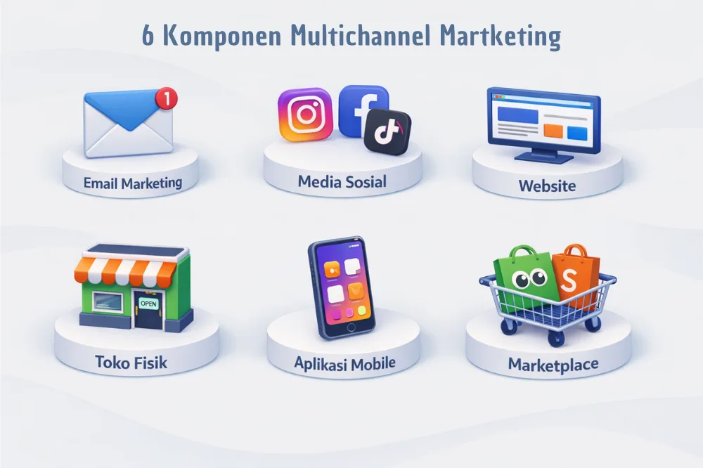 Ilustrasi multichannel dengan 6 komponen beroperasi secara terpisah tanpa koneksi sentral