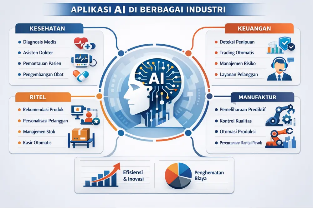 Infografis aplikasi AI di berbagai sektor industri