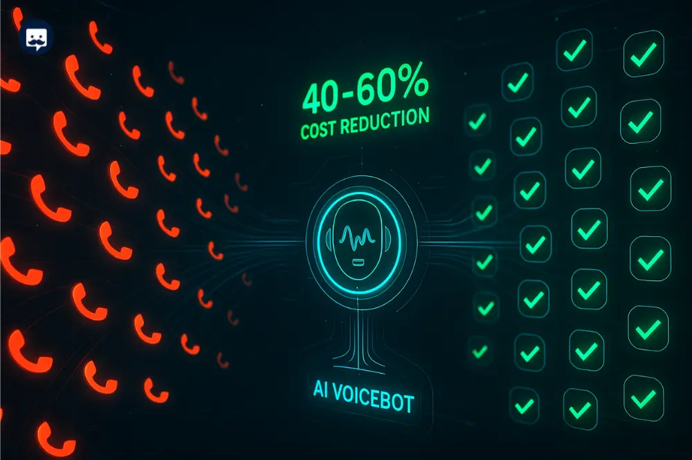 Ilustrasi penghematan biaya operasional customer service hingga 40-60% dengan implementasi Voicebot AI