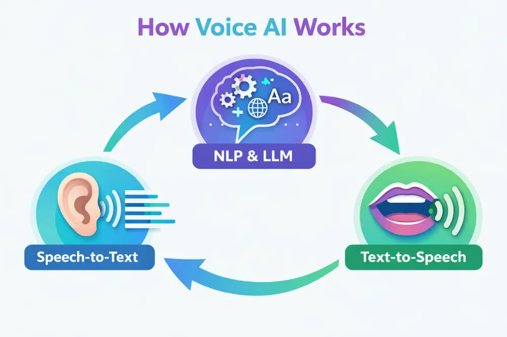 Alur bekerja teknologi voicebot AI pada call center untuk menghemat biaya operasional bisnis