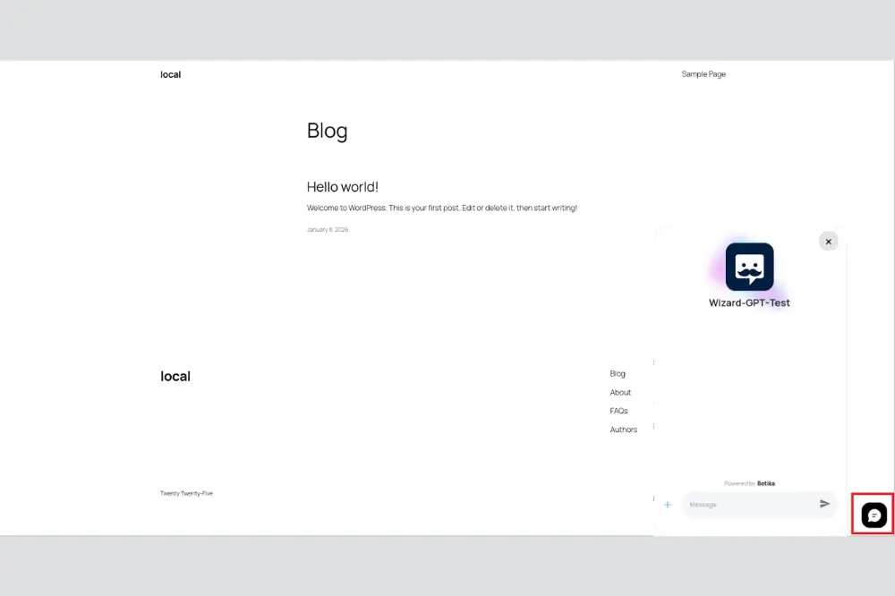Gambar saat ikon dan web chat muncul yang menandakan integrasi webchat berhasil