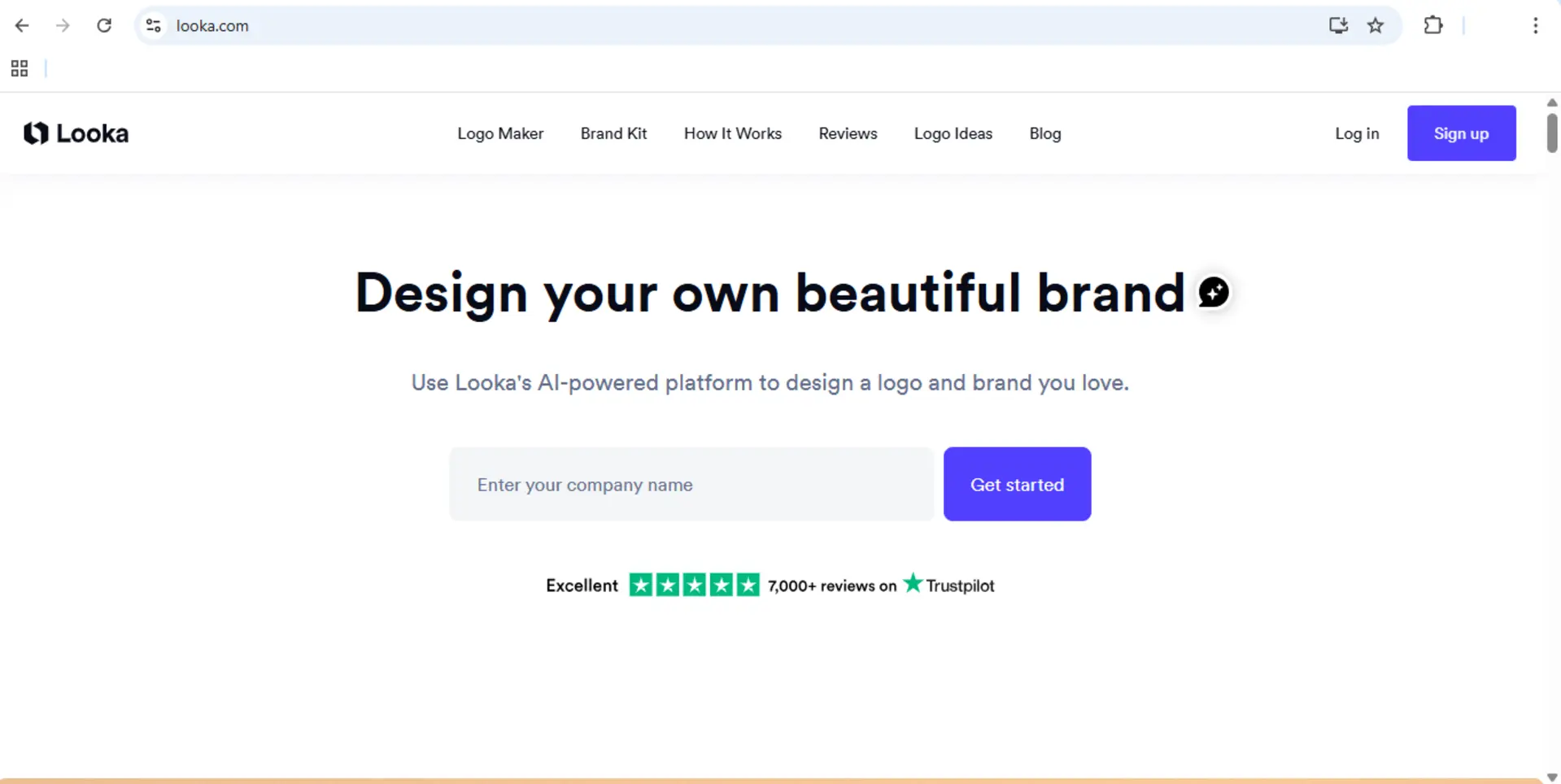 Antarmuka Looka AI menampilkan alat pembuat desain logo dan brand kit untuk desainer grafis dan industri kreatif