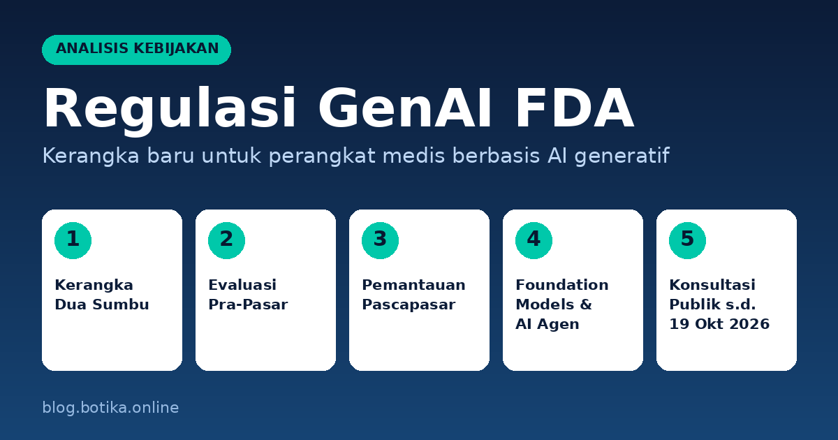 Infografis regulasi GenAI FDA: lima poin utama untuk perangkat medis berbasis AI generatif